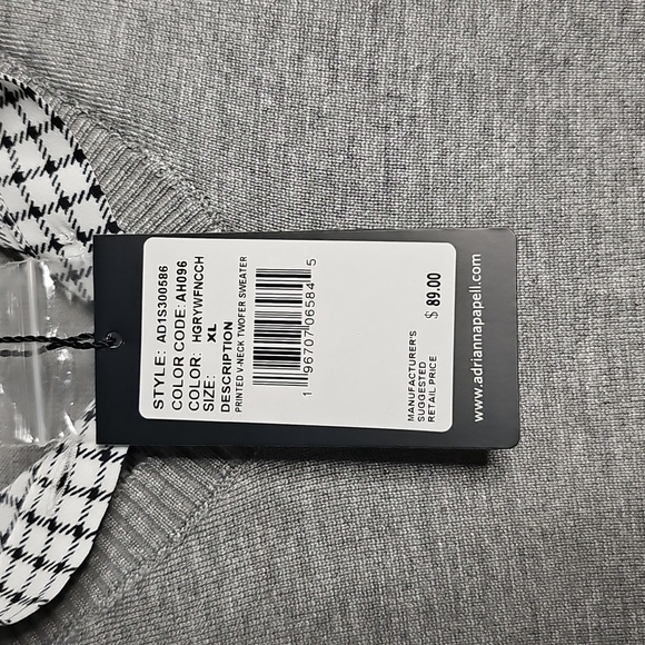 NWT Adrianna Papell Womens Gray V-neck Twofer Sweater w/B&W Faux Blouse XL - Picture 5 of 8